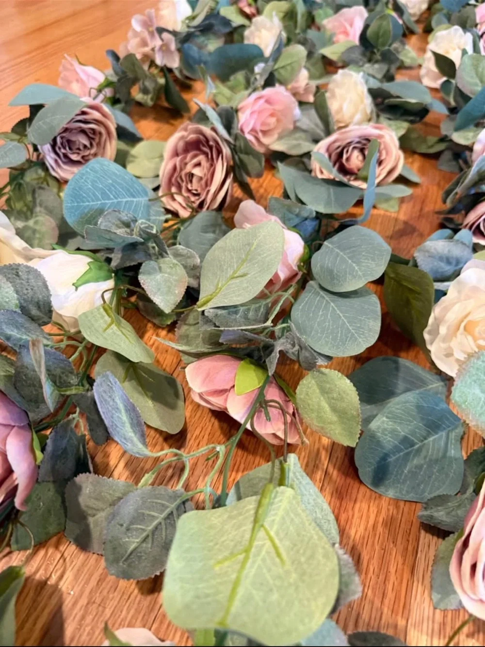 Artificial Eucalyptus and Rose Floral Swag - Pink, White, Green